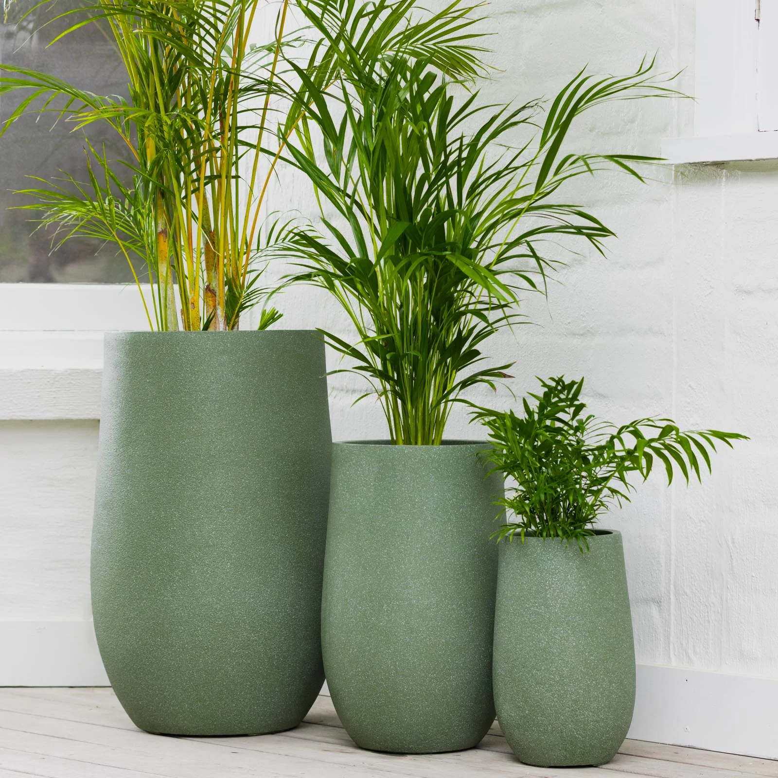 VELLUM TALL U POT SET OF 3 GREEN